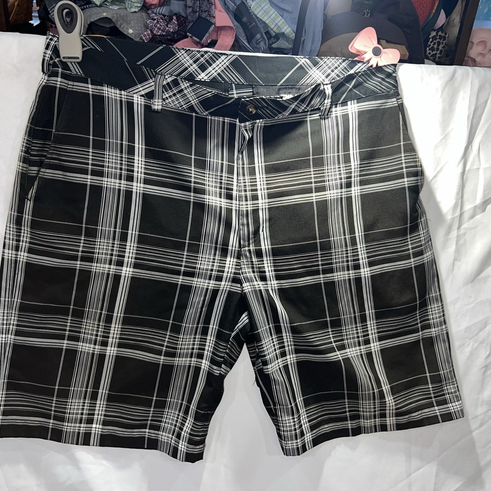 Ping Golf Shorts Mens Size 38 White Black plaid 10" Inseam‎ Stitched Logo 83